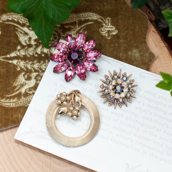 Coro Jewelry - Coro Vintage 1950s Brooch + Two Other Pins